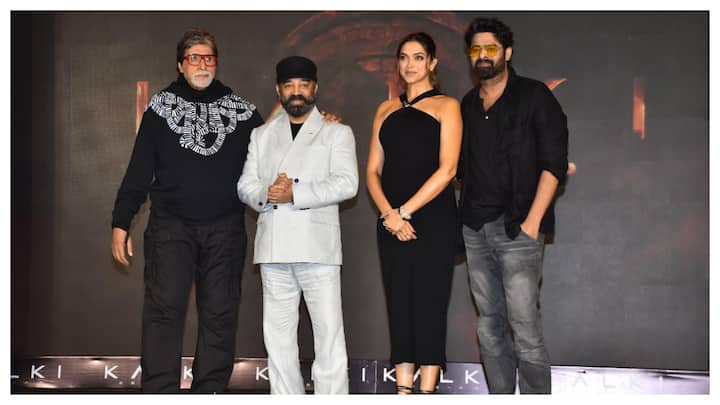 The makers of Nag Ashwin's Kalki 2898 AD held a pre-release event on Wednesday in Mumbai attended by the cast of the film including Deepika Padukone, Prabhas, Amitabh Bachchan and Kamal Haasan.
