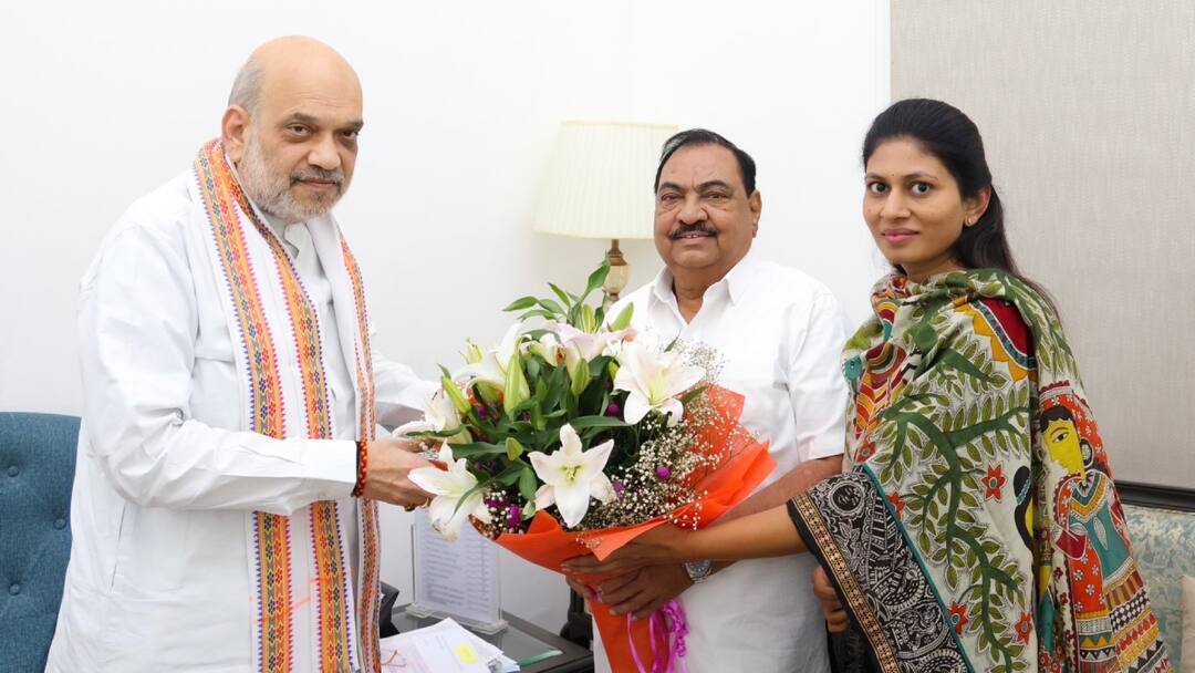 Eknath Khadse Met Amit Shah in Delhi Raksha Khadse BJP Newly Appointed Minister Raver Lok Sabha seat Maharashtra Maharashtra Politics: गृहमंत्री अमित शाह से मिले एकनाथ खडसे, BJP में शामिल होने के सवाल पर दिया ऐसा जवाब