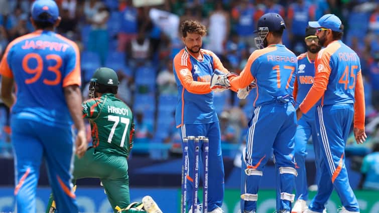 T20 World Cup 2024 IND vs BAN Match Highlights India defeat Bangladesh by 50 runs at Antigua Kuldeep Yadav and Hardik Pandya IND vs BAN: टीम इंडिया की धमाकेदार जीत, बांग्लादेश को 50 रनों से धोया; सेमीफाइनल का टिकट लगभग पक्का