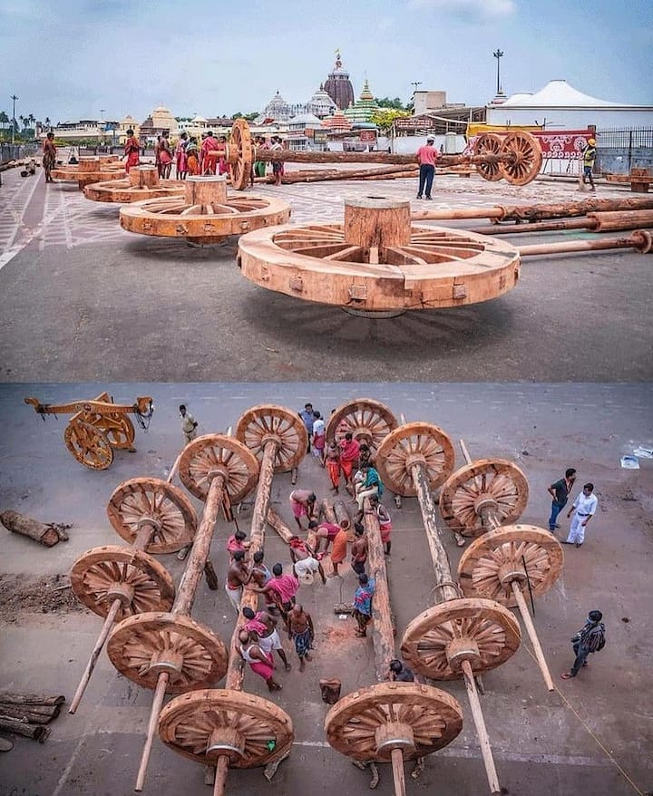 Every year on Ashadh Sud Bij, the deities are placed on colourful chariots, the construction of which has started on the auspicious Akshaya Tritiya.