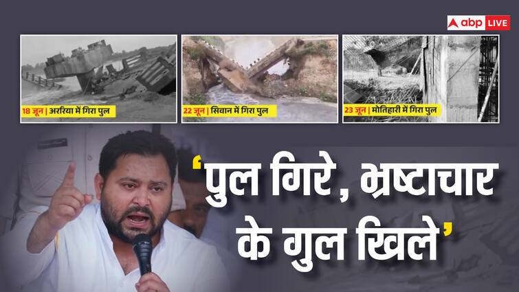 Tejashwi Yadav Told What CM Nitish Kumar Will Say on Bridge Collapsed in Bihar बिहार में गिर रहे पुल पर नीतीश कुमार क्या कहेंगे ये तेजस्वी यादव ने पहले ही बता दिया, दिया ये जवाब