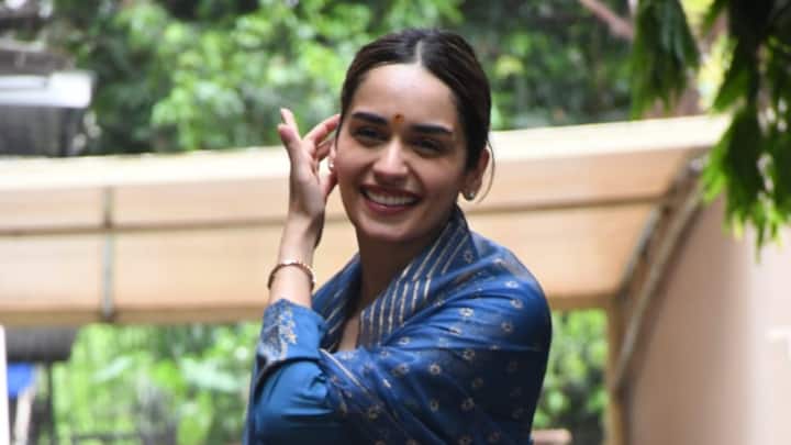 Manushi Chhillar was papped in Mumbai in a blue ethnic outfit looking her dapper best.