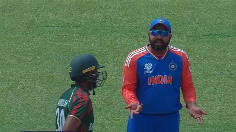 Rohit Sharma words captured in stump mic once again in IND vs BAN T20 World Cup Watch video what he said Watch: स्टंप माइक में फिर कैद हुए रोहित शर्मा के 'जादूई' शब्द, जानें गार्डन में घूमने के बाद अब क्या बोले भारतीय कप्तान