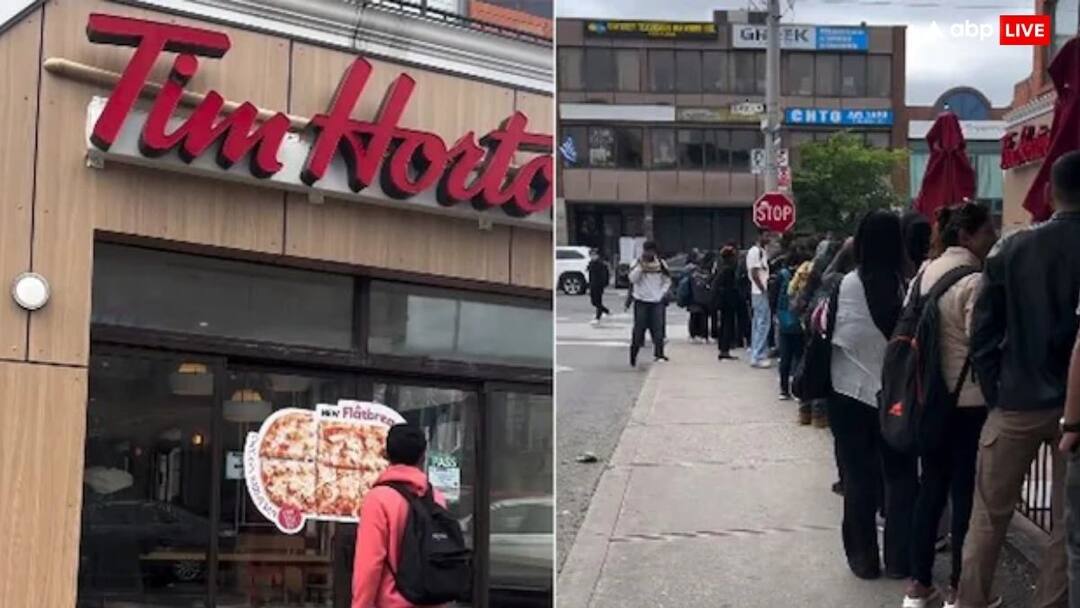 indian and foreign students long queue for job at tim horton Coffee house in canada watch viral video कनाडा के कॉफी हाउस में नौकरी पाने के लिए लगी विदेशी छात्रों की लंबी कतार, कई भारतीय भी शामिल
