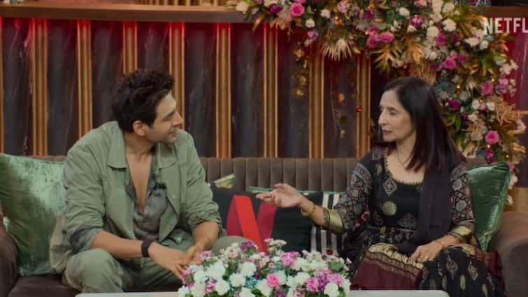 The Great Indian Kapil Show Netflix Kartik Aaryan Mother Mala Tiwari episode when kartik was called a bully Kartik Aaryan's Mother Shares That He Was A Bully: 'He Would Make His Sister Wear Monkey Cap...'