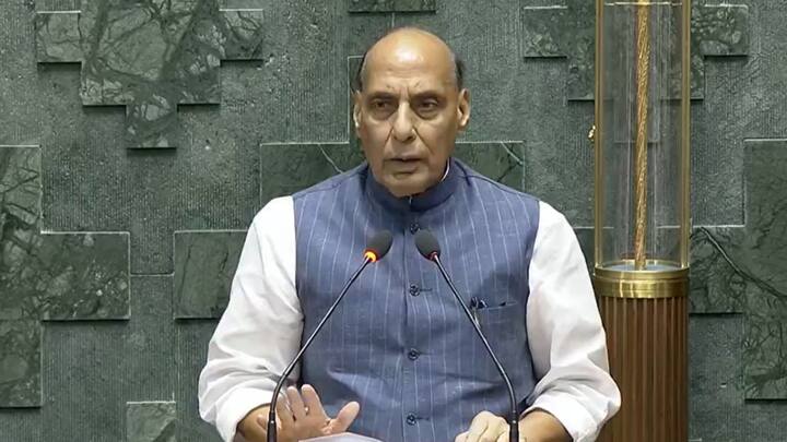 Rajnath Singh takes oath as Member of Parliament from Lucknow, Uttar Pradesh. Image Source: Screengrab/Sansad TV