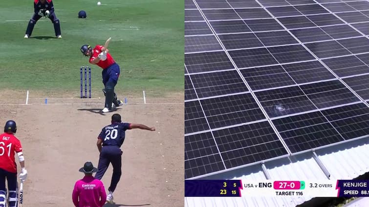 Jos Buttler Six Breaks Glass Of Solar Panel Ball Had To Be Replaced T20 World Cup 2024 Latest Sports Watch: जोस बटलर के 104 मीटर लंबे छक्के से हो गया लाखों का नुकसान, उसके बाद फिर...