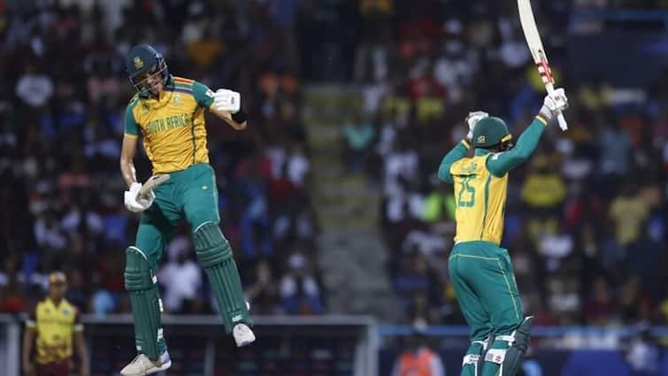 T20 World Cup 2024 South Africa Beat West Indies In Thriller To Enter Semis T20 World Cup 2024 : સાઉથ આફ્રિકા વર્લ્ડકપની સેમિફાઇનલમાં, રોમાંચક મેચમાં વેસ્ટ ઇન્ડિઝને હરાવ્યું