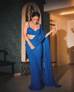 Akansha Ranjan Kapoor Oozes Oomph In A Blue Chiffon Saree; SEE PICS