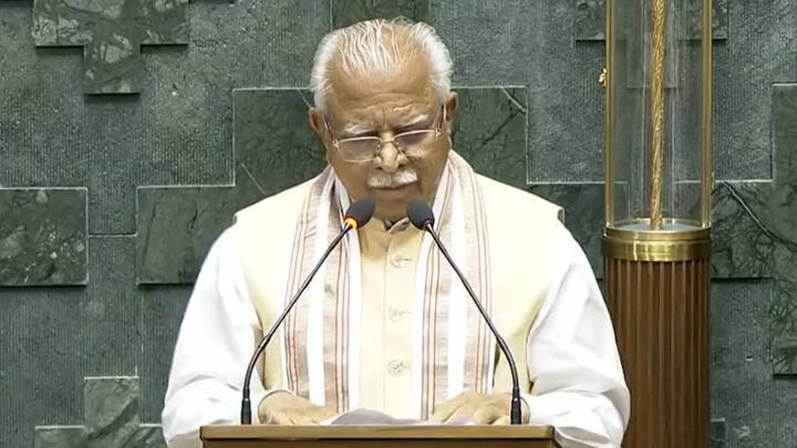 Manohar Lal , (BJP) takes oath as Member of Parliament (Karnal, Haryana). Image Source: Screengrab/Sansad TV