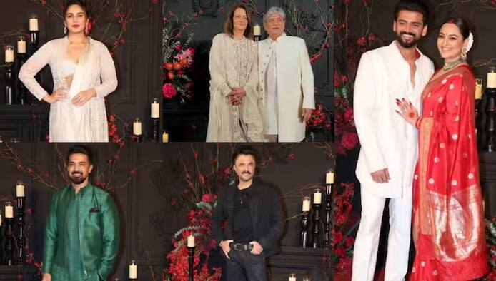 Sonakshi Zaheer Reception: બોલિવૂડ એક્ટ્રેસ સોનાક્ષી સિન્હા હવે મિસિસ ઝહીર ઈકબાલ બની ગઈ છે. કપલના રજિસ્ટર્ડ મેરેજ બાદ તેમની રિસેપ્શન પાર્ટી યોજાઇ હતી જેમાં બોલિવૂડના અનેક સ્ટાર્સ પહોંચ્યા હતા