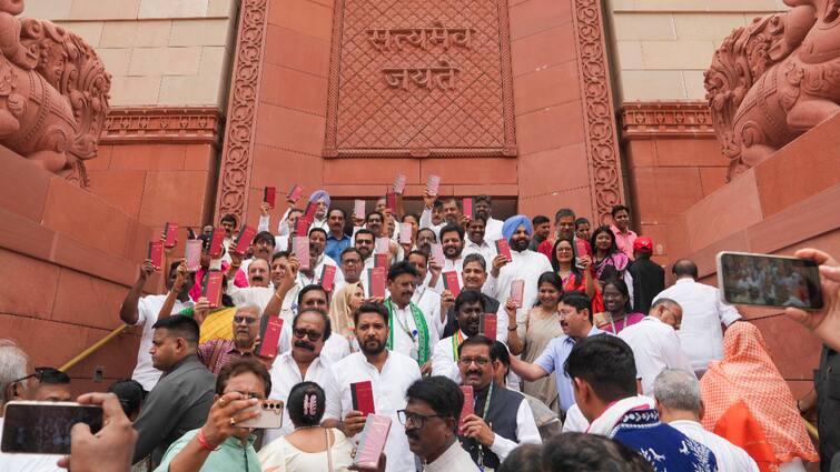 I.N.D.I.A Bloc Protests At Parliament With Copies Of Constitution ...