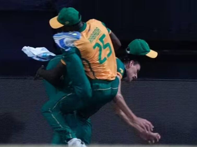 kagiso rabada and marco jansen dangerous collision sa vs wi match t20 world cup 2024 Watch: ਫੀਲਡਿੰਗ ਦੌਰਾਨ ਭਿਆਨਕ ਹਾਦਸਾ, ਆਪਸ ਵਿੱਚ ਟਕਰਾ ਕੇ  ਡਿੱਗੇ ਇਹ ਦੋ ਖਿਡਾਰੀ, ਫਿਰ...