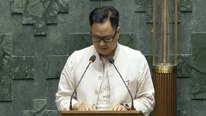 Union Minister Kiren Rijiju takes oath as Member of Parliament Arunachal West, Arunachal Pradesh. Image Source: Screengrab/Sansad TV