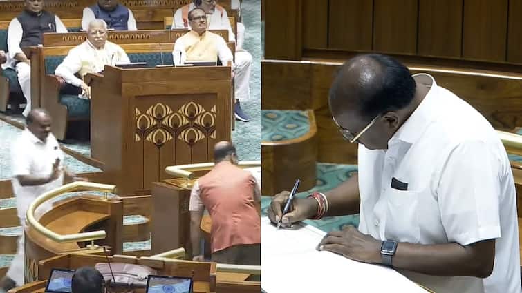 Parliament Session 2024 Union Home Minister HD Kumaraswamy forgot to sign the Register after Taking oath as MP Parliament Session 2024: एचडी कुमारस्वामी ने ली सांसदी की शपथ, लेकिन फिर हुआ कुछ ऐसा तो देनी पड़ी अधिकारी को आवाज