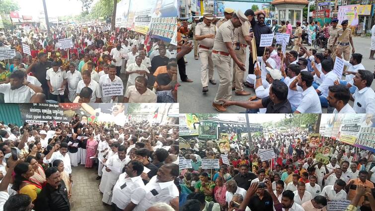 AIADMK  protest Kanchipuram blocking the roads - TNN ஒருபுறம் கண்டனம் போராட்டம்.. மறுபுறம் சாலை மறியல்.. அதிமுகவினரால் பரபரத்த காஞ்சிபுரம் 