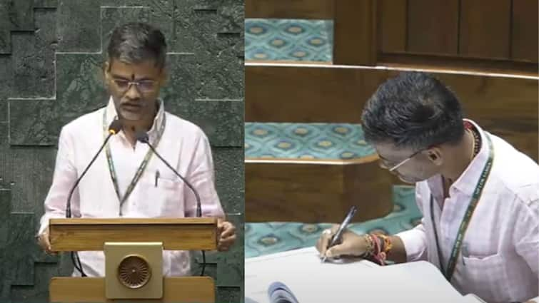 Lok Sabha MP oath ceremony Maharashtra Ahmednagar MP Nilesh Lanke takes oath in English language Nilesh Lanke: आय निलेश ज्ञानदेव लंके.... निलेश लंकेंनी फाडफाड इंग्रजीत घेतली खासदारकीची शपथ