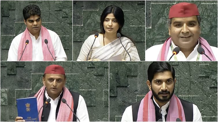 UP Politics Dimple from Mainpuri Akhilesh Dharmendra Azamgarh Akshay Firozabad Aditya Badaun took oath मैनपुरी से डिंपल, कन्नौज से अखिलेश, आजमगढ़ से धर्मेंद्र, फिरोजाबाद से अक्षय, बदायूं से आदित्य ने ली शपथ