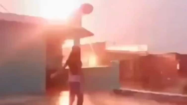 Lightning struck Bihar Sitamarhi district Viral video Viral Video Shows Bihar Girl Narrowly Miss Lightning Strike While Filming Instagram Reel — WATCH