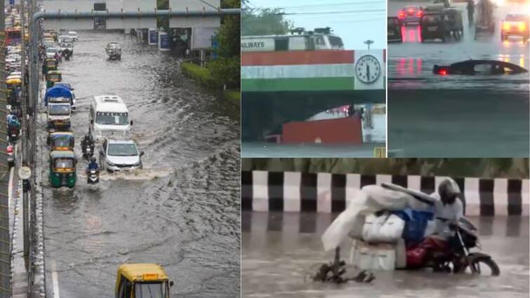 Delhi heavy rain Submerged Vehicles, Flooded Roads Hit Daily Commute In Delhi Delhi Rain: டெல்லியில் 88 ஆண்டுகளில் இல்லாத மழை: ஆறாக மாறிய சாலைகள்: மூழ்கிய கார், லாரியின் காட்சிகள்