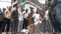 असदुद्दीन ओवैसी के जय फिलिस्तीन वाले नारे पर भड़के बीजेपी पदाधिकारी, बीच सड़क पर फूंका पुतला