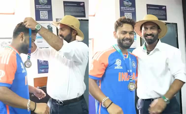 t20 world cup 2024 ind vs eng semi final fielder of the match medal rishabh pant by dinesh karthik bcci read article in Gujarati IND vs ENG Semi Final: ઈજામાંથી સાજા થયા બાદ આ ખેલાડીએ ભારત માટે આપ્યું શાનદાર પ્રદર્શન, ઈંગ્લેન્ડ સામેની જીત બાદ દિનેશ કાર્તિકે આપ્યું ખાસ મેડલ