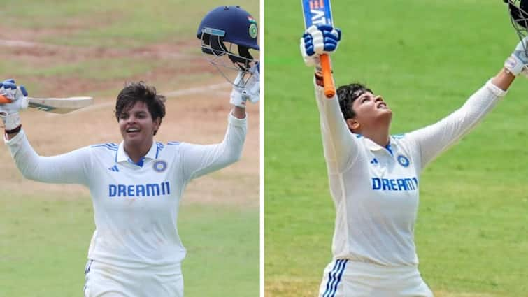 shafali verma fastest ever double century in women test cricket history showed a glimpse of virender sehwag indw vs saw test match INDW vs SAW: महिला क्रिकेट में बजा Shafali Verma का डंका, ठोकी सबसे तेज डबल सेंचुरी; वीरेंद्र सहवाग के स्टाइल में किया ये कारनामा