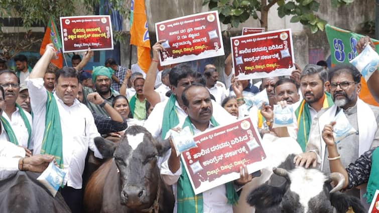 Karnataka BJP Protests Milk Price Hike, Demands Immediate Rollback Karnataka BJP Protests Milk Price Hike By Congress-Led State Govt, Demands Immediate Rollback