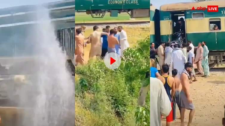 Mischievous boys threw water on the train the passengers caught them and thrashed them video goes viral Video: चलती ट्रेन पर पानी उछाल रहे थे लड़के, यात्रियों ने चेन खींच रुकवाई ट्रेन, इसके बाद जो हुआ हैरान कर देगा