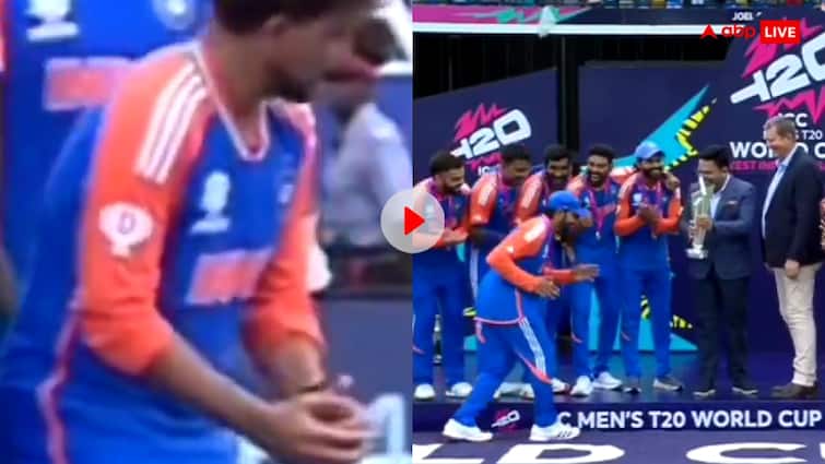 Kuldeep Yadav taught Rohit Sharma the style of lifting the World Cup trophy Goes viral कुलदीप यादव बने थे रोहित शर्मा के कोच, भारतीय स्पिनर के इशारे पर रोहित ने उठाई वर्ल्ड कप ट्रॉफी, देखें वीडियो