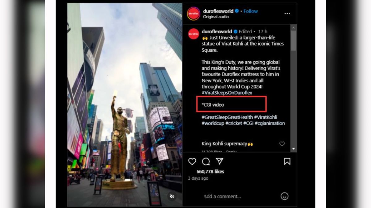 Fact Check: Media Mistakes CGI Video Advertisement For Real Statue Of Virat Kohli At Times Square