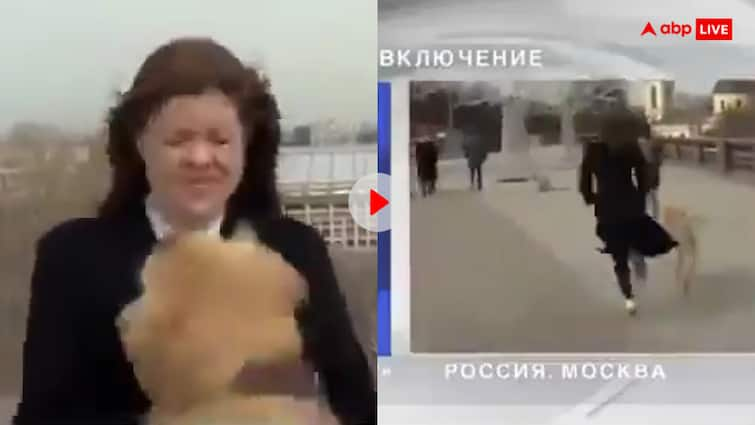 Dog snatches away reporter microphone while reporting on air in Russia video goes viral Video: मजेदार! ऑन एयर रिपोर्टिंग कर रही रिपोर्टर के साथ हुआ कुछ ऐसा कि देखकर छूट जाएगी हंसी