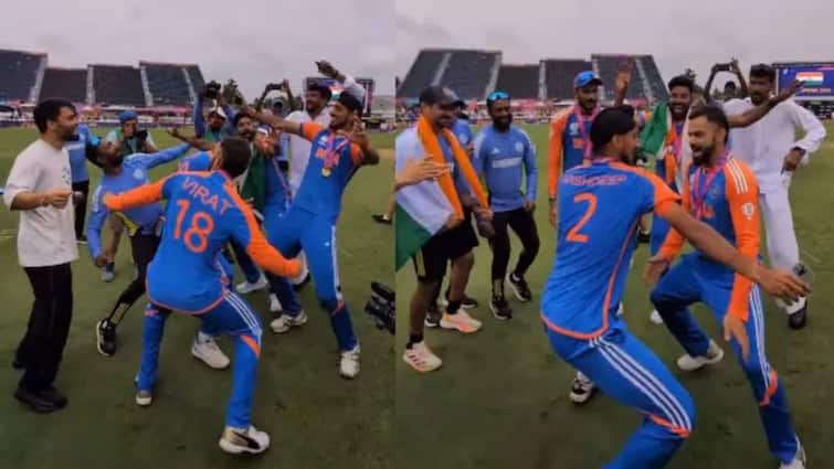 Virat Kohli Dances With Arshdeep Singh Rinku Singh Video IND vs SA T20 World Cup 2024 VIDEO: 'तुनक तुनक तुन...' विराट कोहली ने अर्शदीप और रिंकू सिंह के साथ मैदान पर किया जबरदस्त डांस