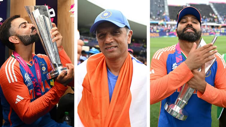 Rohit and Kohli retire from T20 internationals after Indias World Cup triumph Rahul Dravid enduring legacy as coach T20 World Cup 2024: కల నెరవేరిన వేళ-దిగ్గజాల వీడ్కోలు, ముగిసిన త్రిమూర్తుల ప్రయాణం
