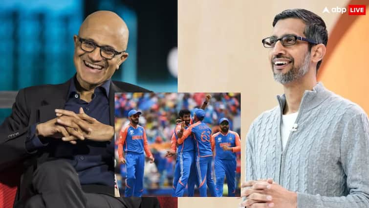 ICC Men T20 World Cup 2024 India won Match Microsoft Google CEO Sundar Pichai Satya Nadella T20 World Cup: भारत की जीत पर कुछ इस अंदाज में खुशी जाहिर करते नजर आए टेक दिग्गज, बांधे तारीफों के पुल