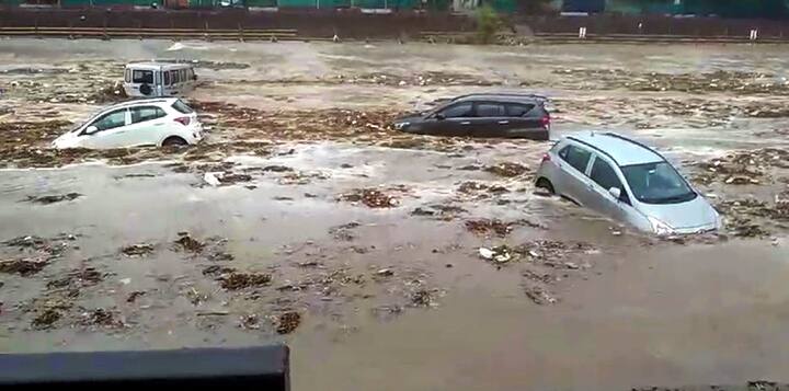 Vehicles washed away in the River Ganga after heavy rainfall, in the Kotwali city area in Haridwar, on Saturday, June 29, 2024. (Image source: PTI)