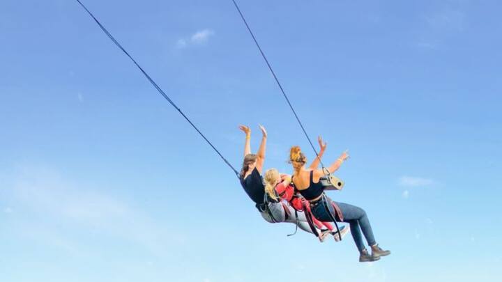 Giant Swing: Perched 40 feet above the ground, the Giant Swing offers a breathtaking experience that blends the thrill of height with the serenity of nature. With each gentle swing, one will find themselves immersed in a panorama that stretches before them. This combination of adrenaline and the stunning scenery creates a feeling of being taken to new heights, where every moment is a mix of joy and awe. Whether you're seeking an adrenaline rush or simply a moment of serenity amidst nature's beauty, the Giant Swing promises an unforgettable experience that will leave you feeling like you're on top of the world. (Image source: Pinterest/ Adrenalin Quarry)
