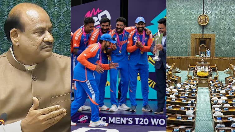 Lok Sabha Speaker Om Birla and the House congratulates Indian cricket team for wining T20 World Cup 2024 watch video Watch: संसद में भी टीम इंडिया की गूंज... लोकसभा स्पीकर समेत पूरे सदन ने रोहित एंड कंपनी को दी बधाई; देखें वीडियो