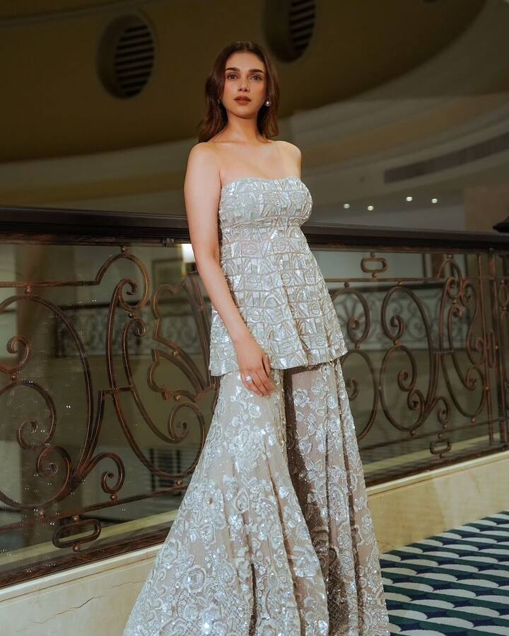 Her exquisite outfit came from the racks of Seema Gujral.