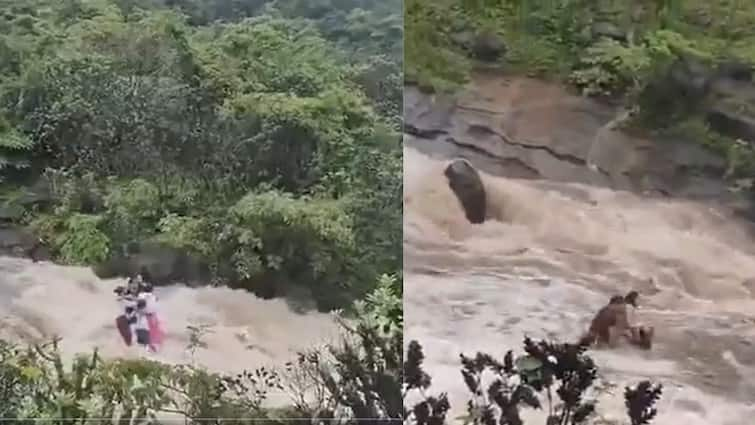 Family Of 7 Swept Away In Swollen Waterfall Near Mumbai only 2 swim back நீர்வீழ்ச்சி வெள்ளத்தில் சிக்கிய குடும்பம்.. 7 பேர்.. பதைபதைக்க வைக்கும் காட்சிகள்