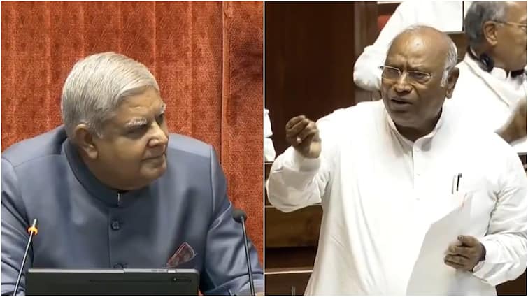 LOP Mallikarjun Kharge and Chairman Jagdeep Dhankhar heated debate in Rajya Sabha Parliament Session 2024 Parliament Session 2024: 'मुझे बनाने वाली सोनिया गांधी', राज्यसभा में बोले मल्लिकार्जुन खरगे तो सभापति धनखड़ ने लगाई फटकार