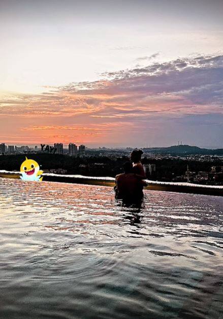 Sonakshi and Zaheer are seen enjoying the sunset together in this picture as they hug each other.
