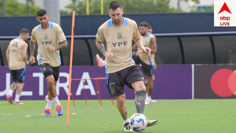 Copa America 2024 Messi injury update: Back to practice with Argentina before ecuador Lionel Messi: ইকুয়েডর ম্য়াচের আগে কেমন আছেন মেসি? চোট সারিয়ে মাঠে নামতে পারবেন তো?