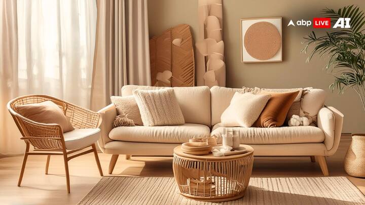 Create a Welcoming Living Room: Warm Neutrals and Earthy Tones- Your living room should be a space where everyone feels comfortable and at ease. Warm neutrals like beige, taupe, and earthy tones create a cosy and inviting ambience. These colours provide a versatile backdrop that can be accented with bolder shades for a balanced and harmonious look. (Image Source: ABP Live AI)