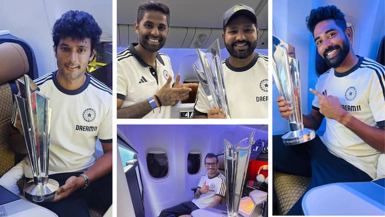 Team India started from  Barbados likely to land in New Delhi  on Thursday morning Team India: భారత్ కు బయలుదేరిన విశ్వ విజేతలు, ఆనందంతో ఫోటోలు షేర్ చేస్తున్న క్రికెటర్లు