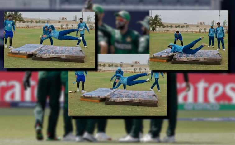 Pakistan Cricketers trolled for Using mattress during a catch practice Karachi After T20 World Cup 2024 Watch: पाक टीम ने एक बार फिर बनाया अपना मजाक, गद्दे बिछाकर कैच की कर रहे थे प्रैक्टिस, फैंस ने किया ट्रोल