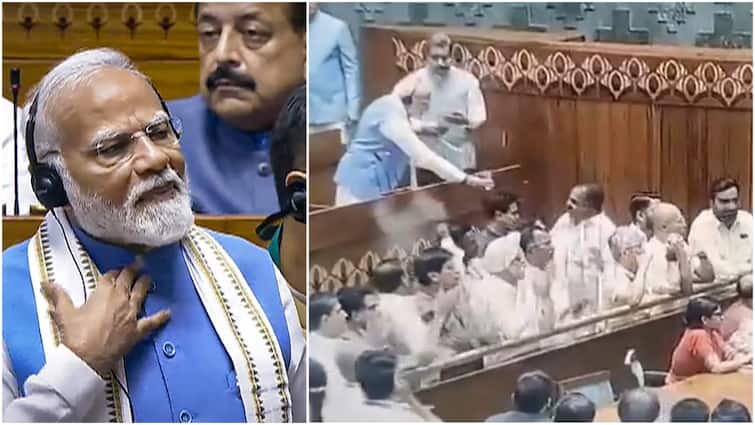 PM Modi Offers Glass Of Water To Opposition MPs Heckling Him In Lok Sabha Viral Video PM Modi Offers Water To Opposition MPs Heckling Him In Lok Sabha — Watch What Happened Next
