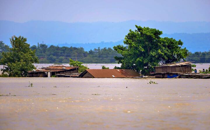 Houses seen submerged amid floods, in Morigaon district of Assam, Wednesday, July 3, 2024. (Image Source: PTI)