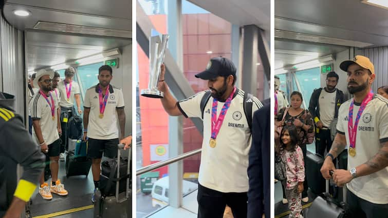 Team India Arrival T20 World Cup winners Rohit Sharma Virat Kohli touch down in Delhi Team India: స్వదేశానికి చేరుకున్న టీ 20 వరల్డ్‌కప్‌ విజేత టీమిండియా, రోహిత్ సేనకు ఘనస్వాగతం