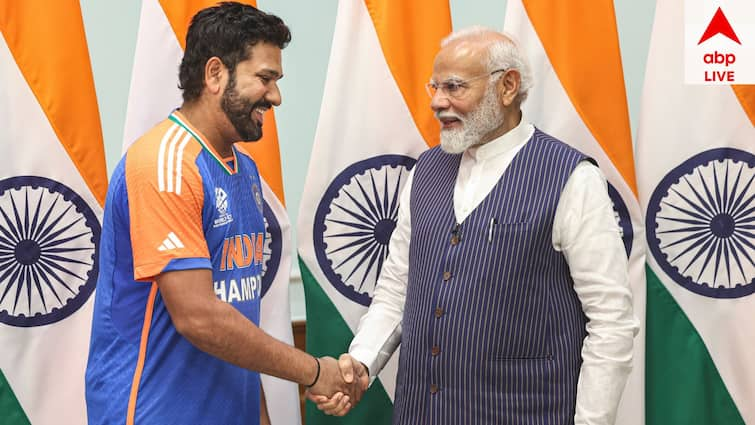 Narendra modis unusal question to Indian captain Rohit sharma  what does mud taste like Modi to Rohit Sharma: বার্বাডোজের মাটির স্বাদ কেমন? ট্রফি হাতে নিয়েই রোহিতকে প্রশ্ন ছুড়ে দিলেন প্রধানমন্ত্রী